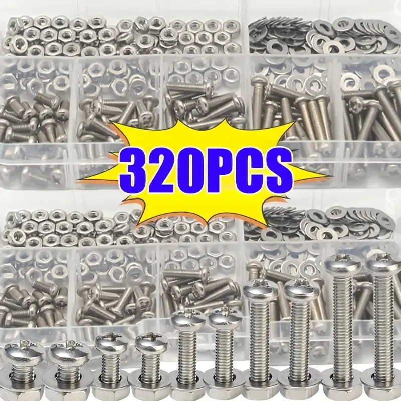 Furniture Home Hardware - 320PCS Hex Nuts & Bolts Set
