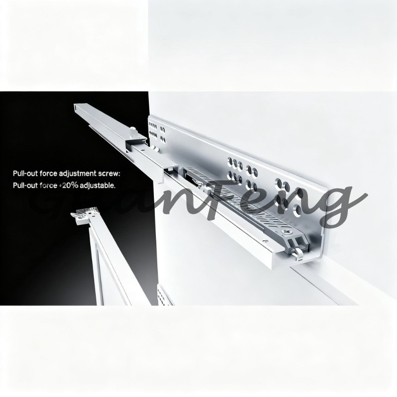 Furniture Hardware Handles - Hidden Drawer Slide with Handle, 2‑Fold